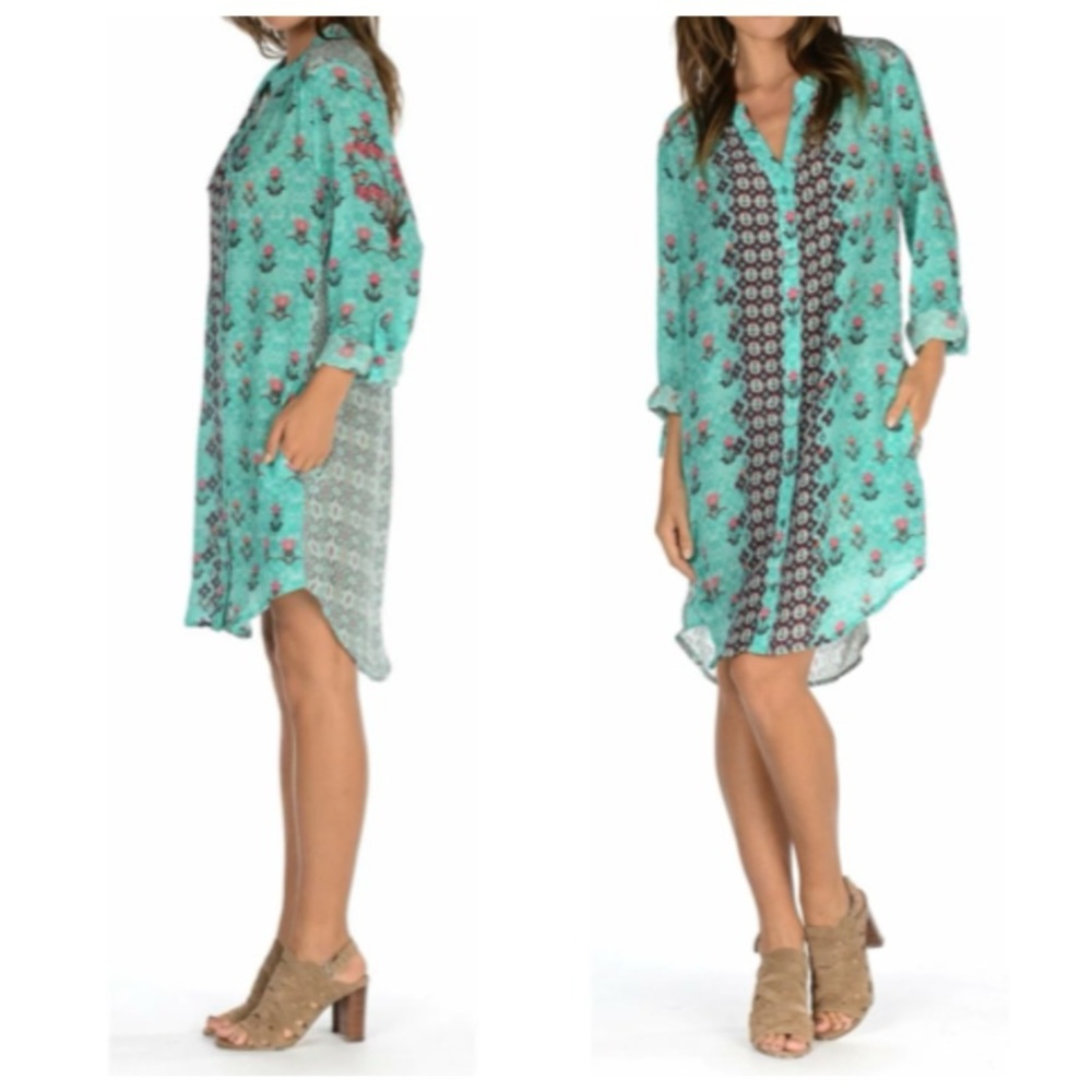Tolani Silk Shirt‎ Dress CHLOE Buttons-up V Neck